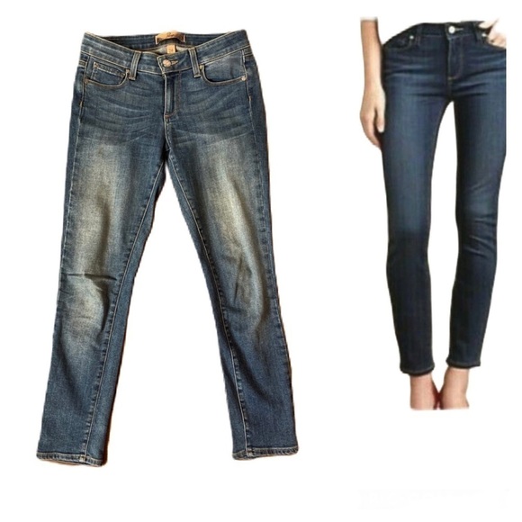 𝅺PAIGE Roxie Capri Medium Wash Distressed Stretch Low Rise Jeans Size 24 - Picture 1 of 7